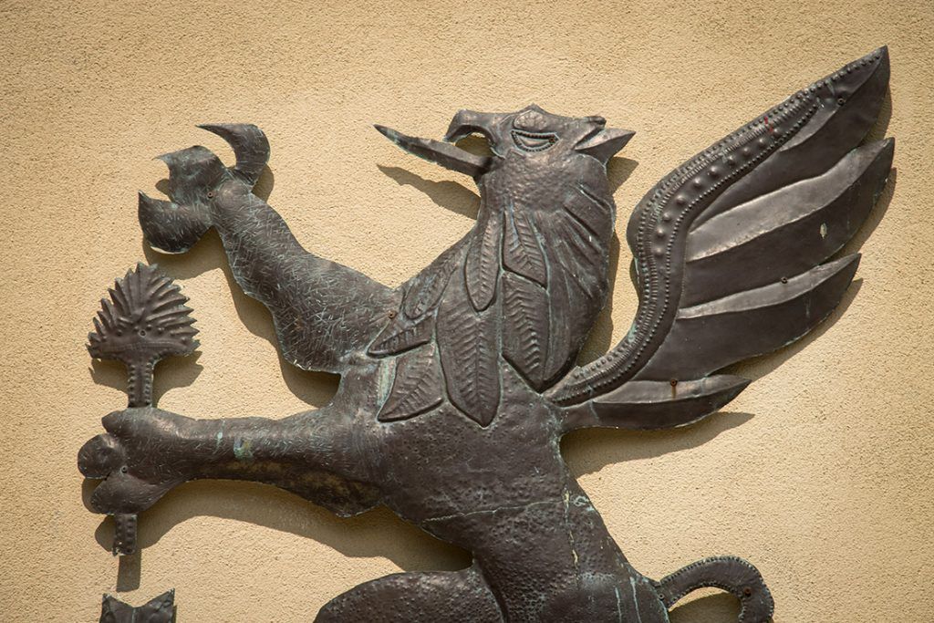 Sculpture of a Griffin on the wall of the Museum