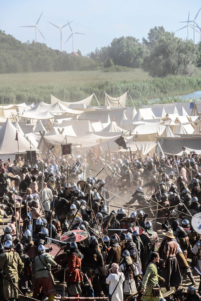 A duel of warriors during the Festival of Slavs and Vikings
